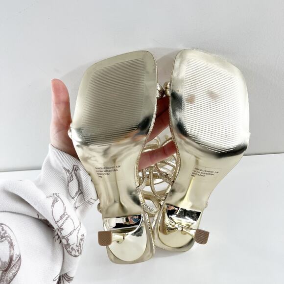 Steve Madden Shantelle Ankle Wrap Strappy Square Toe Sandals Gold Snake 8.5 - Picture 9 of 10